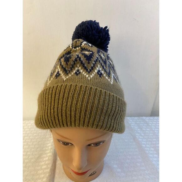 Old Navy Pom Pom lined plush toboggan hat brown color - Picture 1 of 5